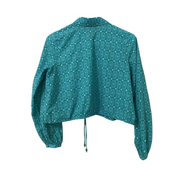 Zara Matching Set Maxi Skirt Crop Blouse XS Blue Green Print Dress 100% Cotton - Picture 8 of 16